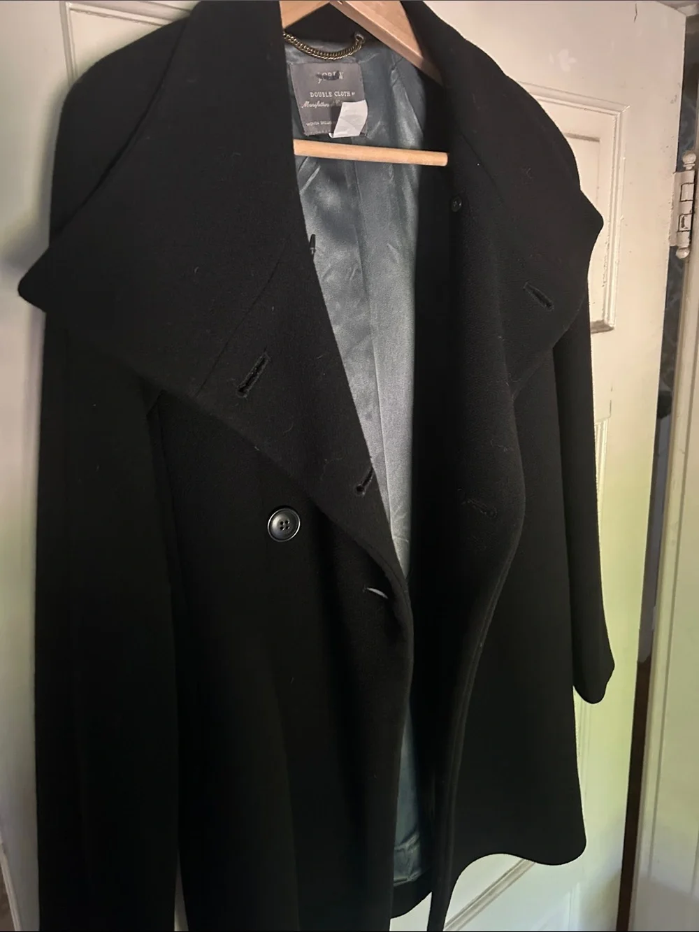 J. Crew Black Double Cloth Wool Coat with Gold Chain Detail - Picture 5 of 6